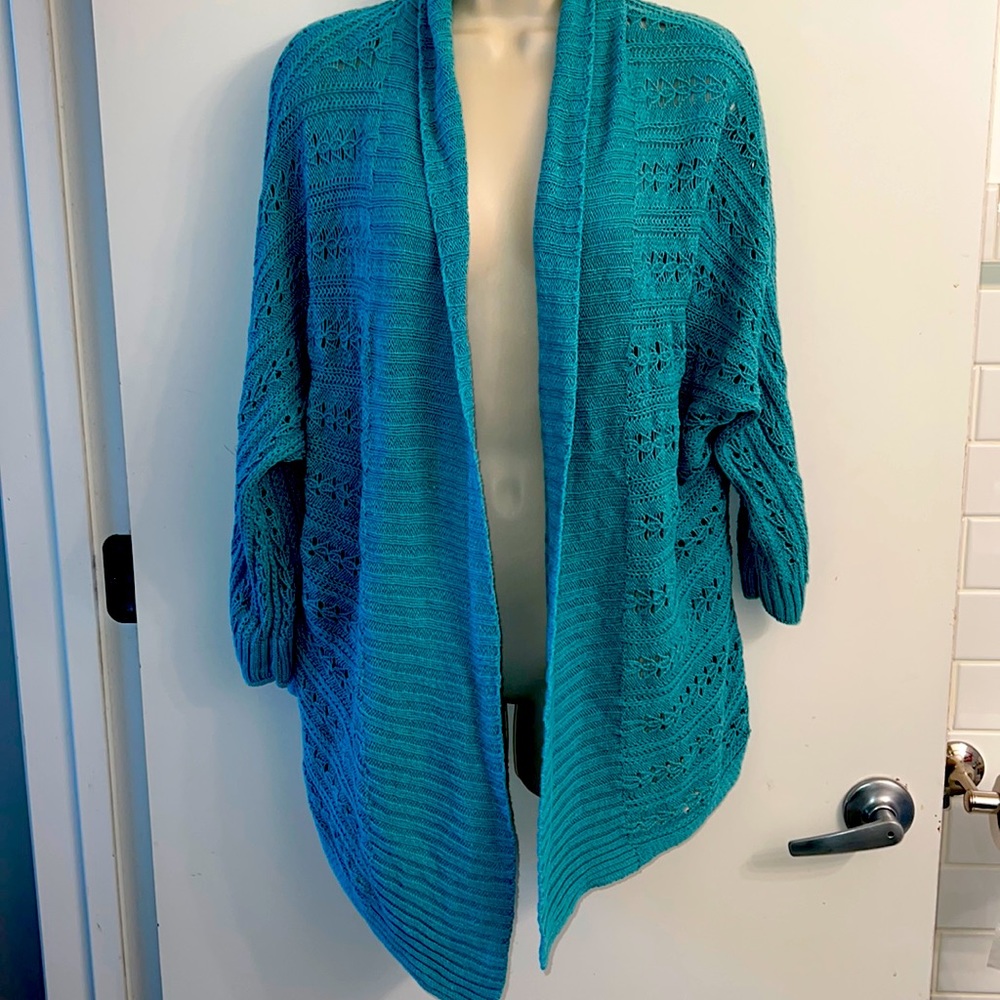 Xl drape front teal cardigan